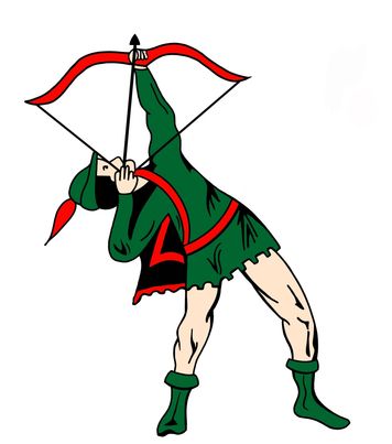 Robin Hood Pole Archery Club logo: an archer in green drawing a bow