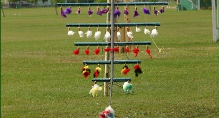 The fork lowered to the ground, with its birds in rows