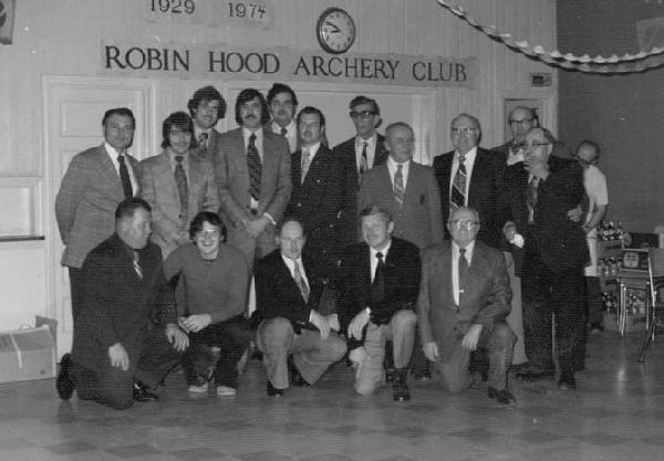 Robin Hood members posing under the club banner in the 1970s