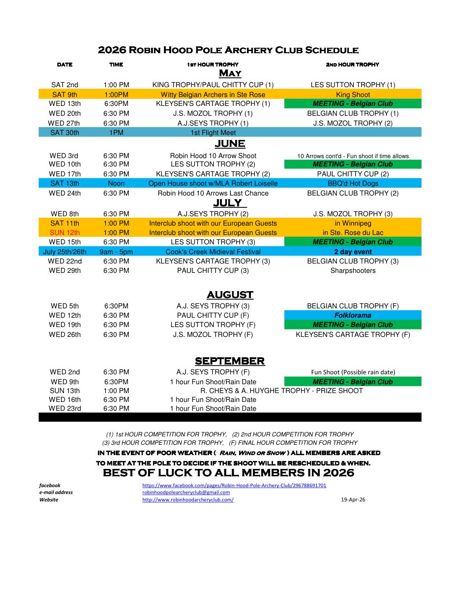 Preview of the Robin Hood 2026 shooting schedule PDF