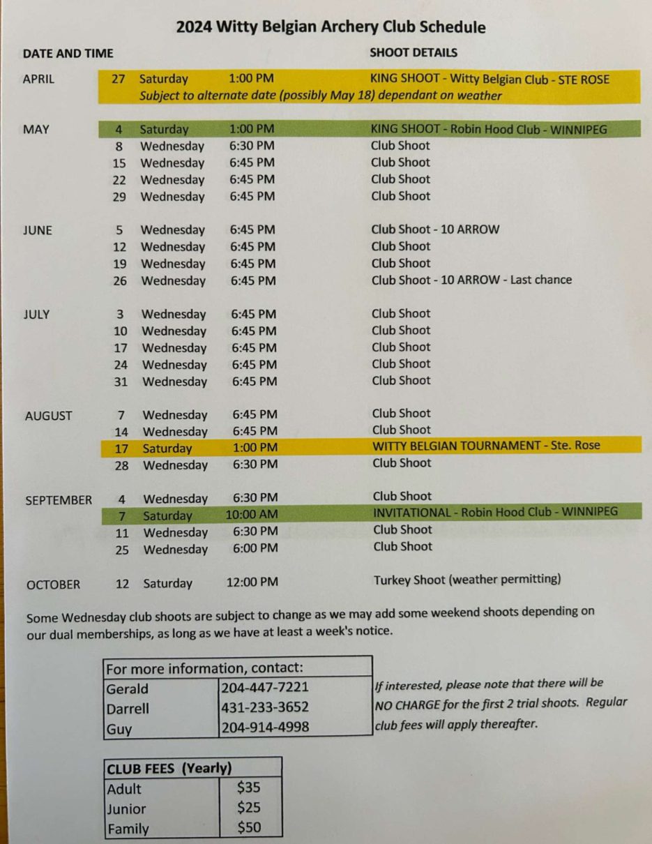 Preview of the Witty Belgian 2024 shooting schedule PDF